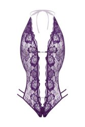 Lace open crotch body Renee- purple