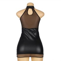 Halter Leather Wetlook Dress