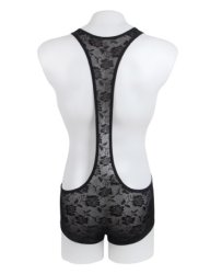 Men Sexy Lace Bodysuit Black