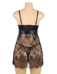Eyelash Lace Sexy Push Up Babydoll Black