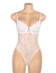 Lace Push Up Open Crotch Bodysuit White