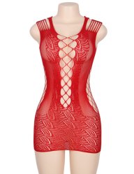 Crochet Rd Mesh Hollow-out Mini Chemise Dress