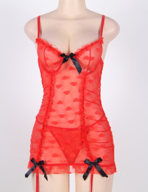 Heart Jacquard Mesh Garter Slip