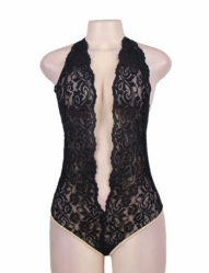 Low Cut Lace Teddy With Gold Trim