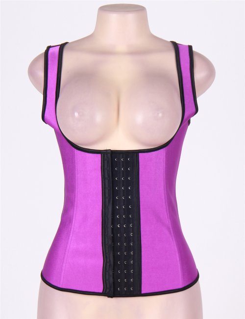 4 Steel Bones Latex Corset Vest Waist Cincher Body Shaper Lila