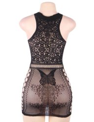 Crochet Mesh Chemise Dress With Gloves