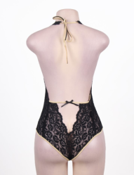 Low Cut Lace Teddy With Gold Trim