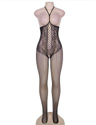 Halter Fishnet Open Cup Kroppsstrumpa