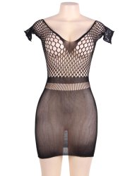 Crochet Mesh Hollow-out Mini Chemise Dress