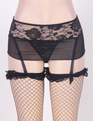 Lace Mesh Garters With G-String