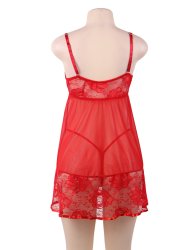 Floral Soft Lace Apron Chemise With Thong