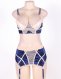  Navy Bra Set With Beige Lace Overlay 