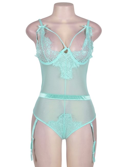 Eyelash Lace Green Teddy Lingerie