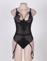 Black Eyelash Lace Teddy Lingerie