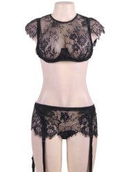 Black Lace Halter Bra Set