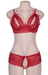 Cranberry And Lace Bra set - One Size