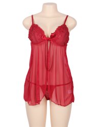 Draping Mesh And Lace Babydoll Set