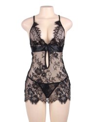 Black Eyelash Lace Sexy Babydoll