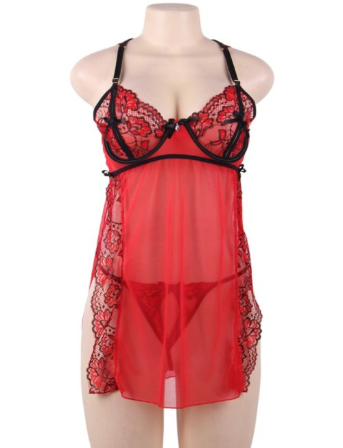 Elegant Red Lace Sexy Babydoll