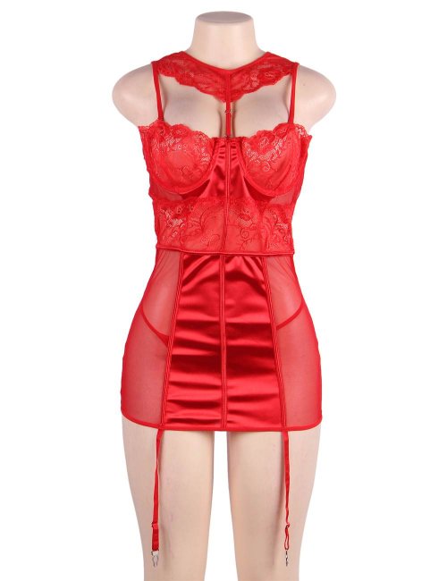 Deluxe Satin Lace Stitching Babydoll