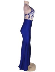 Blue Embroidery Elegant Slit Evening Dress