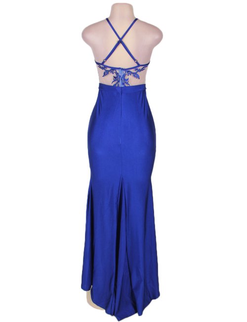 Blue Embroidery Elegant Slit Evening Dress