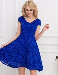 Flower Embroidered Blue Dress